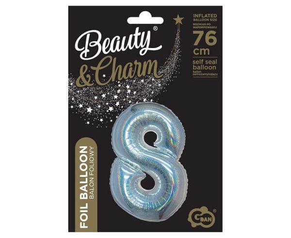 Фолиев балон Цифра 8, холограмен, сребро, B&C, 76 см – Изображение 2