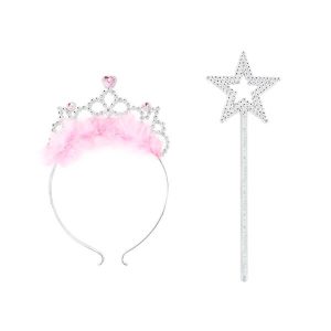 Аксесоари за костюм на принцеса с пера, комплект корона и жезъл