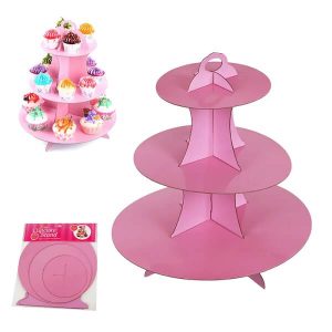 Стойка за мъфини и сладкиши, три нива, розова