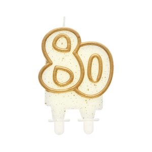 Свещ цифра 80-ти рожден ден, златист контур