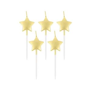 Свещи звезди Stars, металик, злато, 5 броя