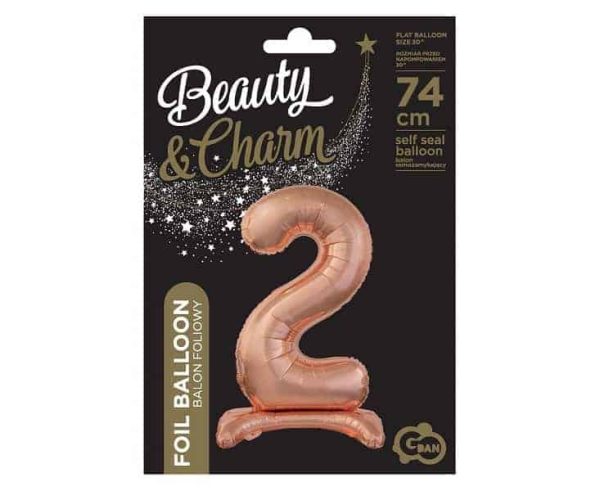 Балон фолио B&C цифра 2, стоящ, розово злато, 74 cm – Изображение 2