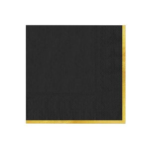 Хартиени салфетки черни със златен кант Classic Gold, 33х33 см, 10 броя
