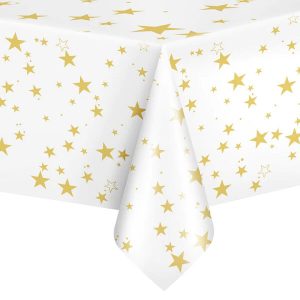 Бяла покривка със Златни Звезди, 274 х 137 см