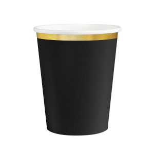 Парти чаши черни със златен кант Classic Gold, 200ml, 6 броя