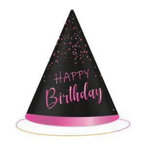 Парти шапки Happy Birthday ELEGANT PINK, 6 броя
