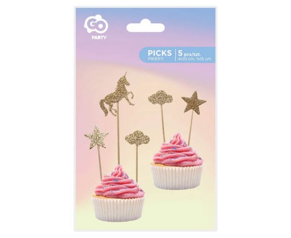 Топери Еднорог, златен блясък, 5 бр. – Изображение 3