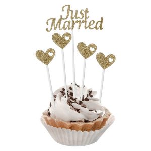 Топери JUST MARRIED, за сватба, златни, 5 бр.