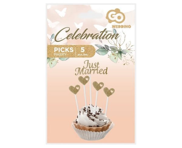 Топери JUST MARRIED, за сватба, златни, 5 бр. – Изображение 2