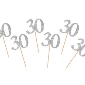 Топери за торта 30, сребро, 6 броя