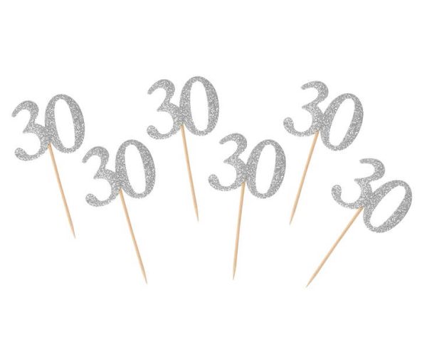 Топери за торта 30, сребро, 6 броя