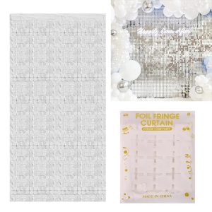 Завеса за фонова декорация квадрати, бяла, 100х200см