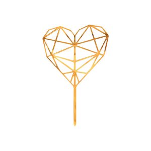 Акрилна украса за торта Диамантено сърце, златисто, 16х10 см