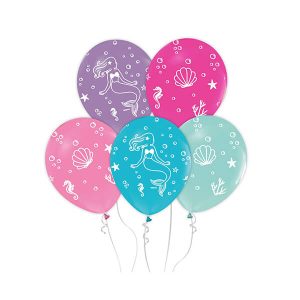 Балони с печат Морски свят, различни цветове, 5 бр.