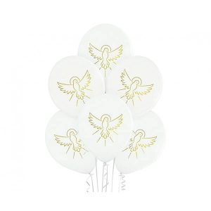 Балони със златен печат Гълъб, бели, 30 см, 6бр.