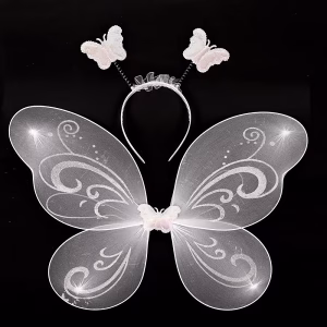 Крила на пеперуда с диадема, с брокатени елементи, бели