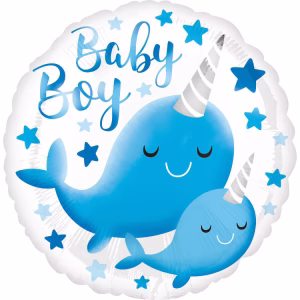 Фолиев балон Narwhal Baby Boy, 43 см, кръг, опакован