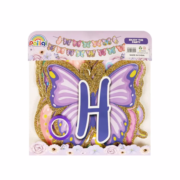 Парти украса пеперуди Happy Birthday, Банер Честит Рожден Ден, брокат – Изображение 2