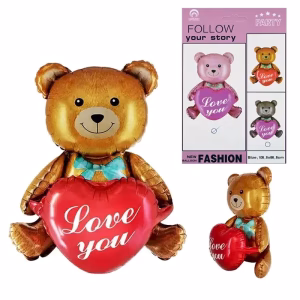 Балон Мече със сърце Love you, фолио, червен