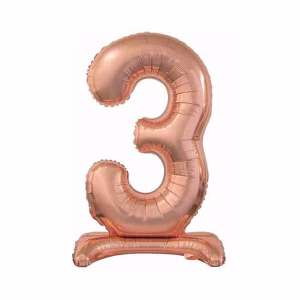 Балон фолио B&C цифра 3, стоящ, розово злато, 74 cm