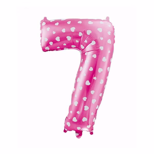 Балон с фолио цифра 7 - розов със сърца, 61 см