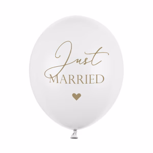 Балони 30 cm, Just Married, пастел, бели, 6 броя