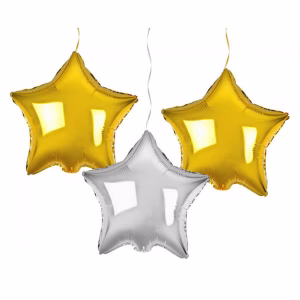 Балони от фолио Златни и сребърни звезди, 3 бр.
