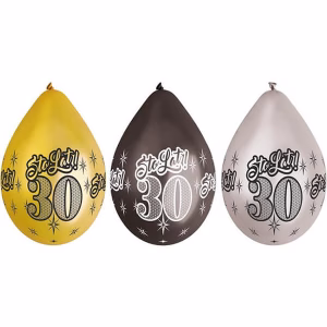 Балони Premium 30 години, Happy Birthday, металик, 6 броя