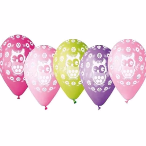 Балони с печат Бухал, 5 броя, микс