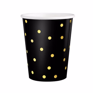 Парти чаши с златни точки, черни, 6 броя