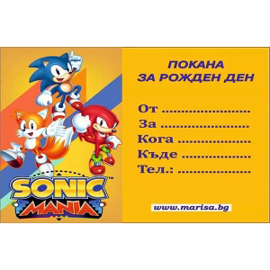 Детски покани за рожден ден Соник таралежа, 10 броя