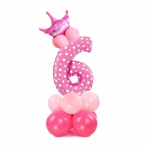 Комплект розови балони с корона, Цифра 6