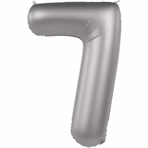 Фолиев балон цифра 7, лунно сребро, сатенен гланц, 86 см