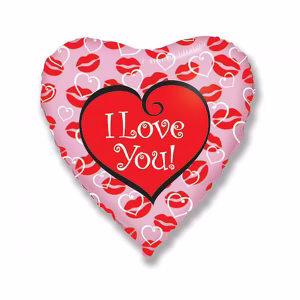 Фолиев балон Сърце с целувки, "I love you", 45 см, насипен