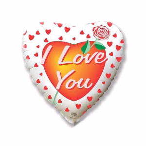 Фолиев балон сърце с роза, I love you, 45 см, насипен