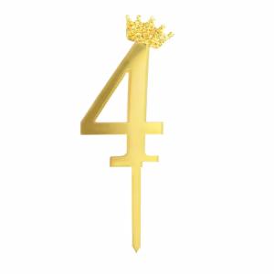 Топер за торта цифра 4, златна коронка
