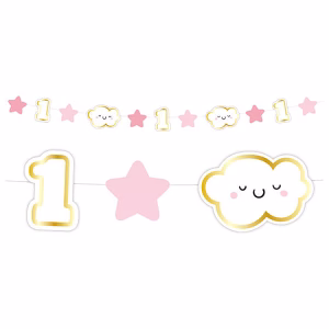 Гирлянд, Първи рожден ден, розов, 120 см, момиче