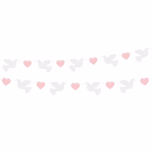 Хартиен гирлянд Гълъби и розови сърца, 150 см