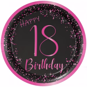 Картонени чинии Happy Birthday Elegant Pink 18 годни, 23 cm, 8 броя
