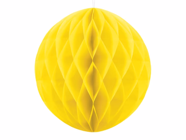 Декорация хартиена Топка, пчелна пита, жълта, 20см