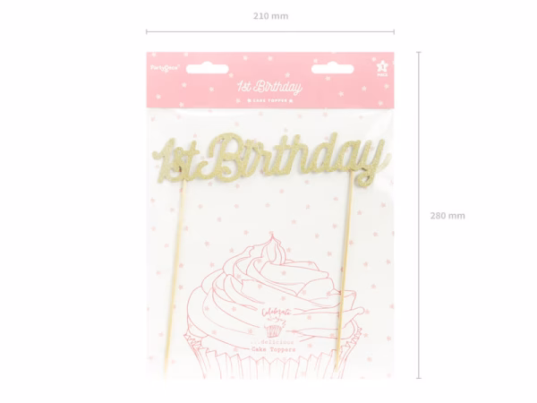 Топер за торта 1-ви рожден ден, златен, 21 см – Изображение 8