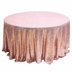 Кръгла покривка с пайети, розово злато, 3м