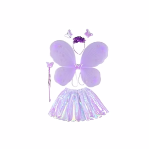 Крила на пеперуда с блестяща пола, магическа пръчка и диадема за коса