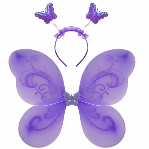 Крила на пеперуда с диадема, с брокатени елементи, лилави