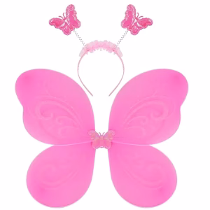 Крила на пеперуда с диадема, с брокатени елементи, розови