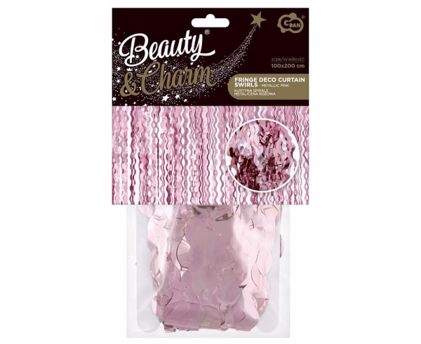 Парти завеса Deco спирали, ресни, розова, металик, 100х200см – Изображение 3