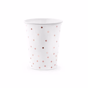Парти чаши с точки, бели, розово злато, 6 броя