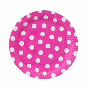 Парти чинии Розови с бели точки 23 см, 6 броя