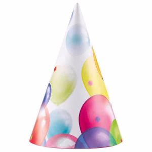 Парти шапки с балони, 8 броя, многоцветни