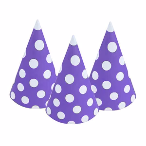 Парти шапки с бели точки, 6 броя, лилави